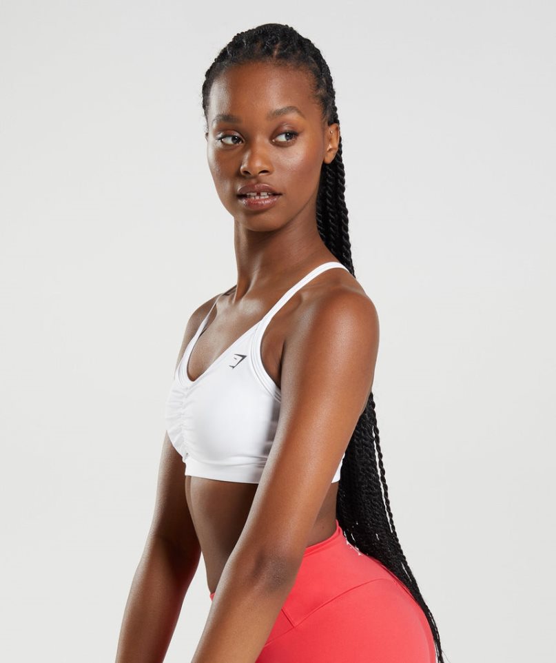 Women's Gymshark Ruched Sports Bra White | NZ 3IUGWF